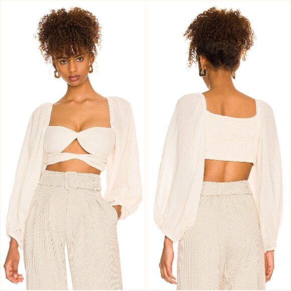 NWT Jen's Pirate Booty Crazy Diamond Shirred Crop Top Jibarita Natural Linen XS - Picture 1 of 14